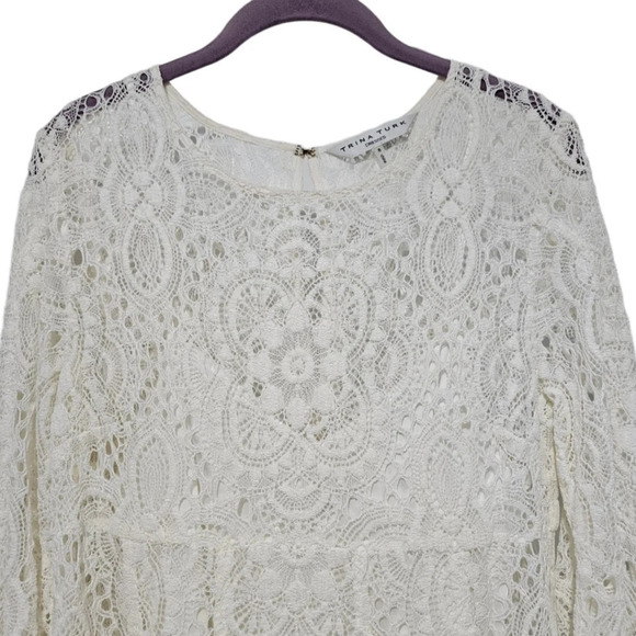 Trina Turk Darling Lace Overlay Cream Bell Sleeve Dress - Picture 2 of 10